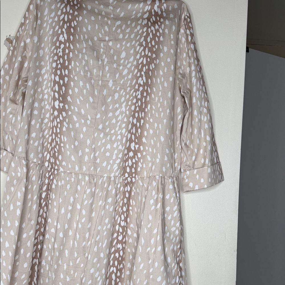 Tuckernuck Antelope Royal Shirt Dress S Beige Animal Deer Print Coastal Chic - Picture 7 of 9